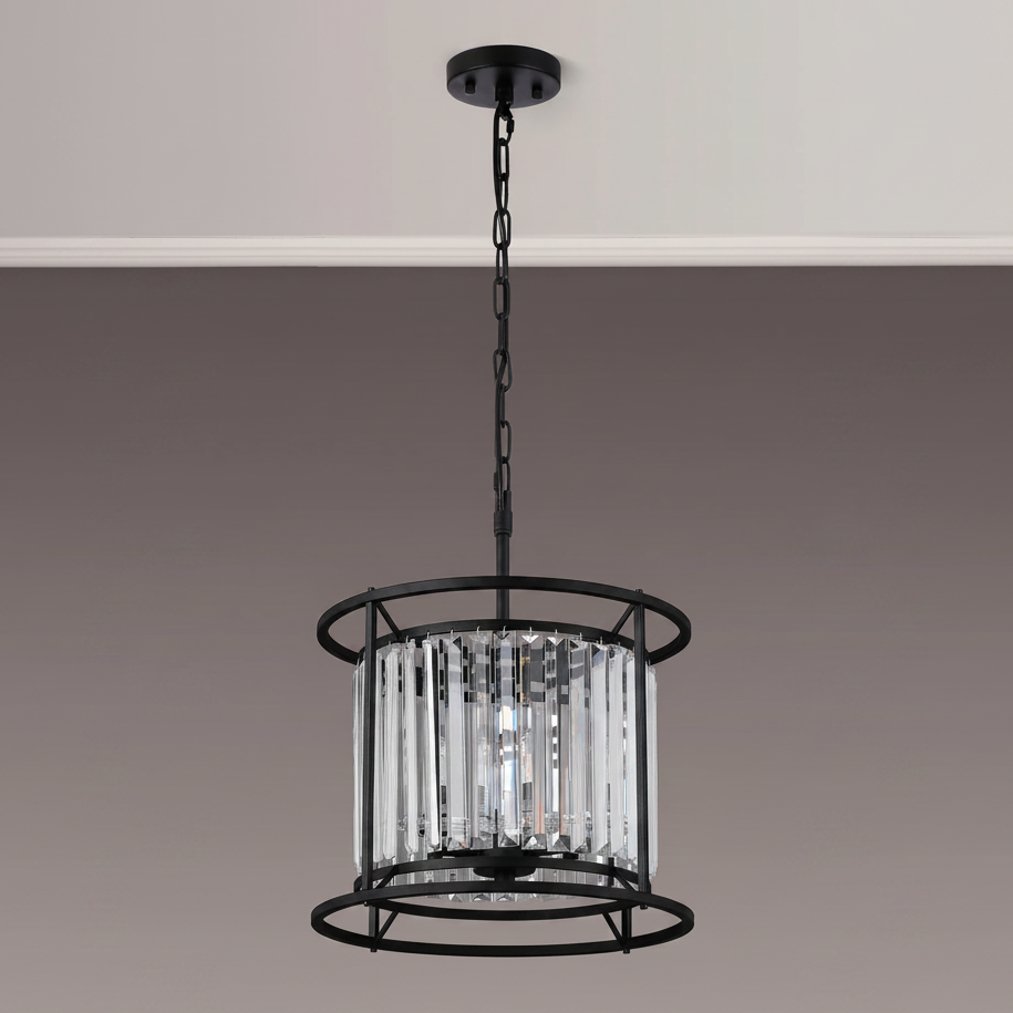 Black metal and crystal chandelier