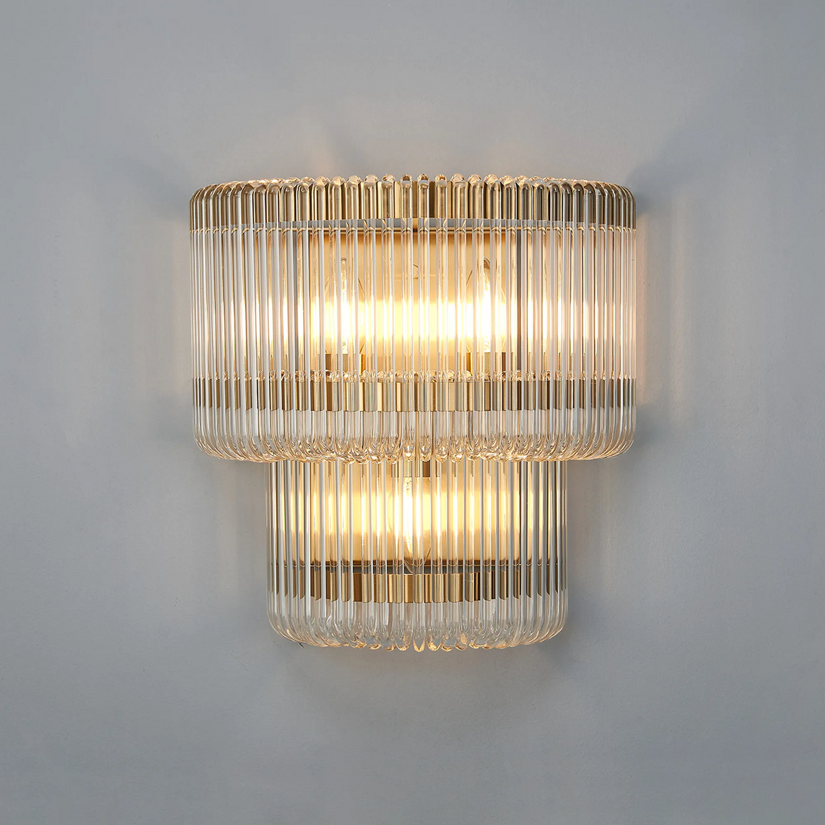 Jevington Large Two Tier Wall Light in Brass with Clear Glass
