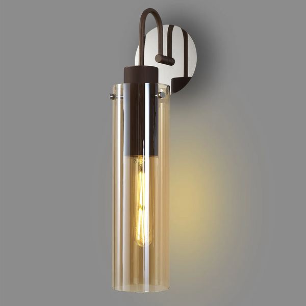 Belstone Slim Switched Wall Light in Mocha & Chrome with Amber Glass