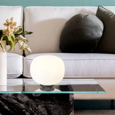 Milton Medium Oval Ball Table Lamp in Matt Black & Frosted White Shade