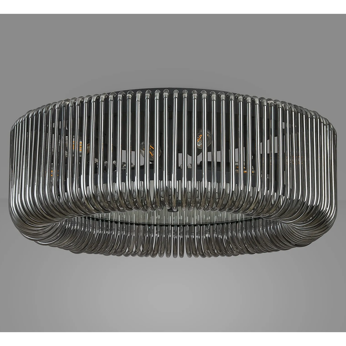 Jevington 600mm Flush Ceiling Light in Black with Smoked Glass