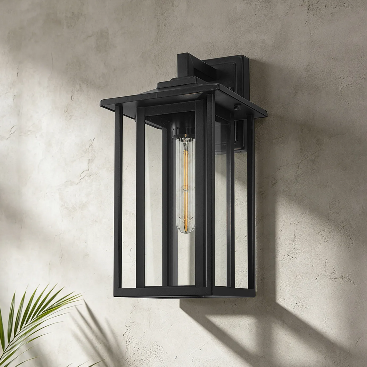 Dersingham IP54 Medium Exterior Wall Light in Satin Black with Clear Glass