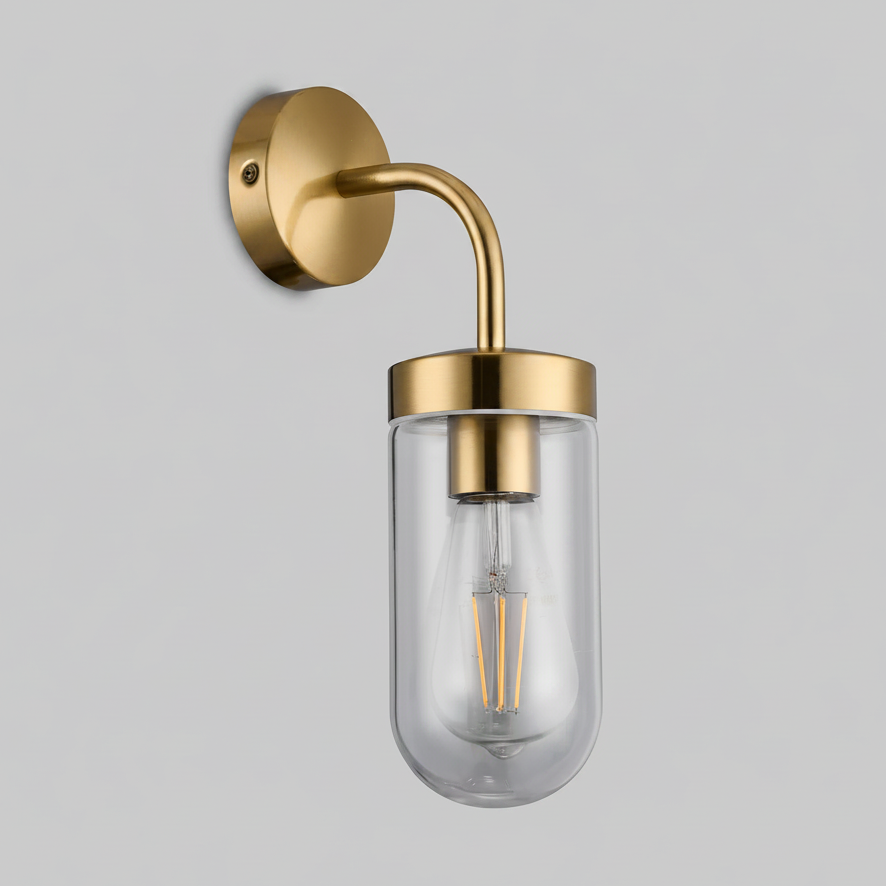 Murston IP44 Exterior Wall Light in Brass with Clear Glass