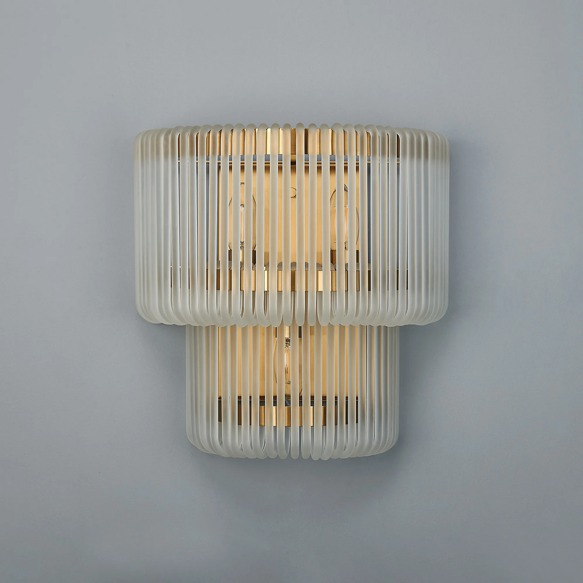 Jevington Large Two Tier Wall Light in Brass with Frosted Glass