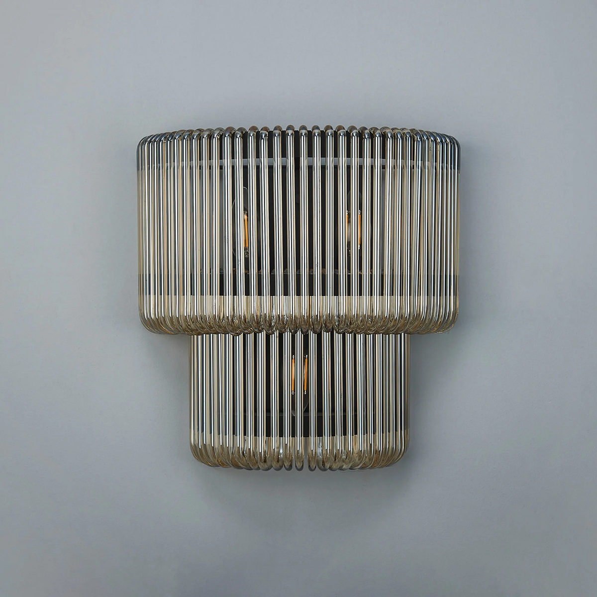 Jevington Large Two Tier Wall Light in Black with Smoke Brown Glass