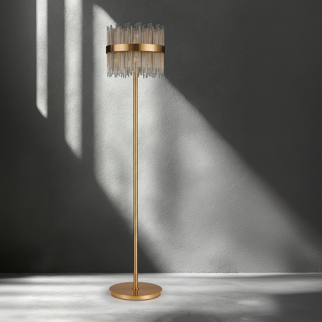 Eckington Floor Lamp in Brass with Clear Glass Rods