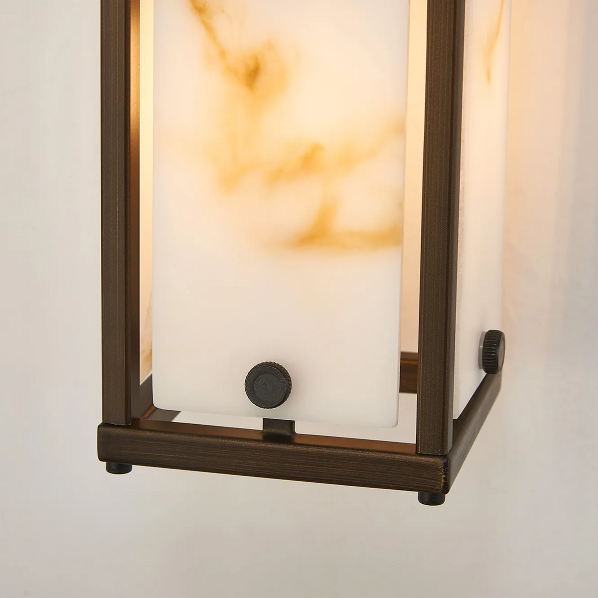 Scarva IP44 400mm Rectangular Wall Light in Bronze with Brown Faux Alabaster