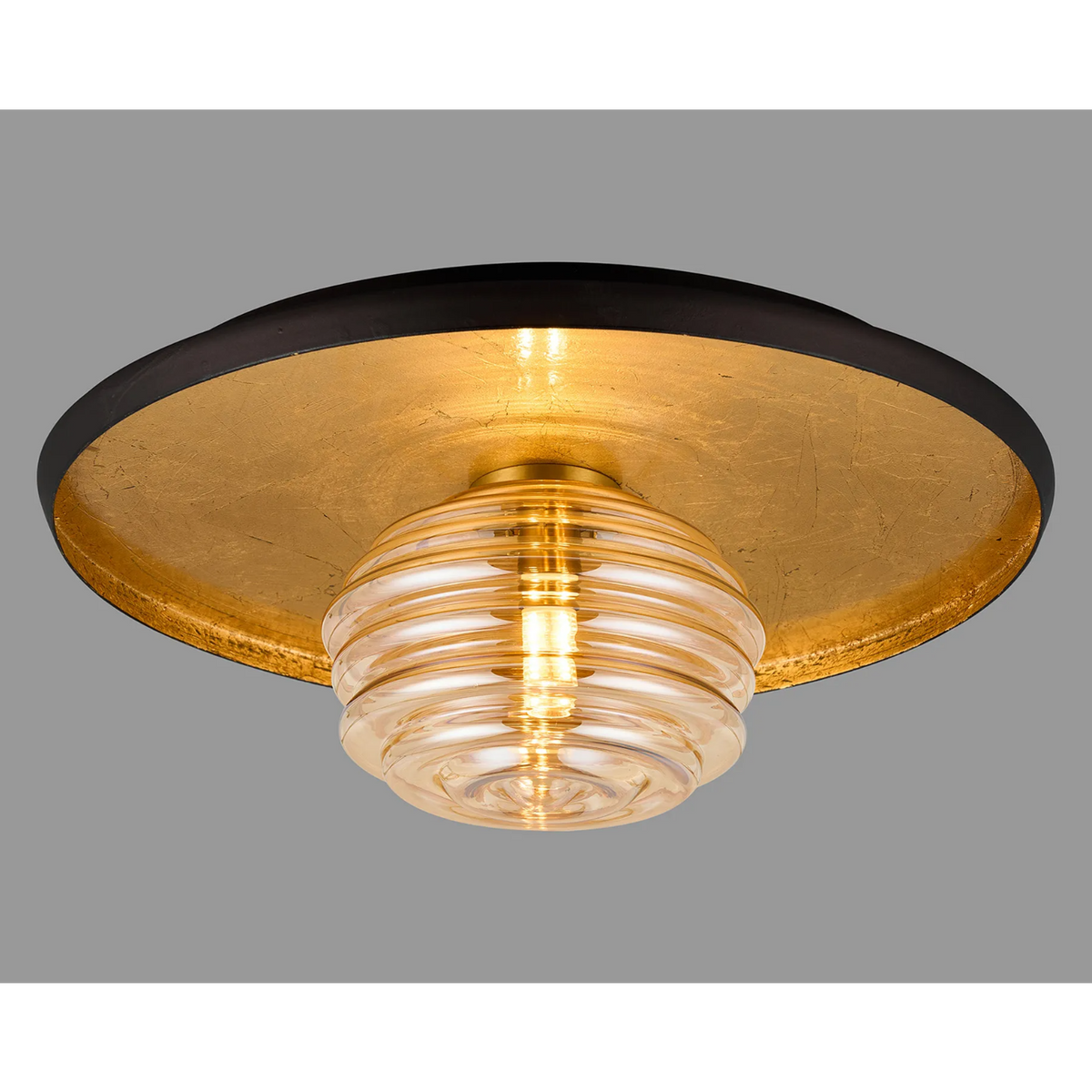 Reston Wall or Ceiling Light in Coffee and Gold Leaf with Amber Rippled Glass Shade