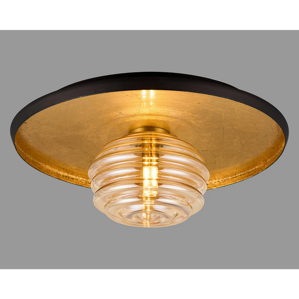 Reston Wall or Ceiling Light in Coffee and Gold Leaf with Amber Rippled Glass Shade