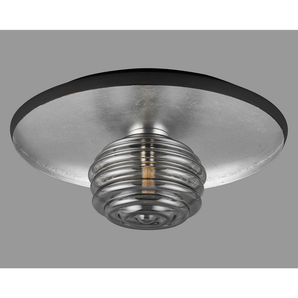 Reston Wall or Ceiling Light in Anthracite and Silver Leaf with Smoked Rippled Glass Shade