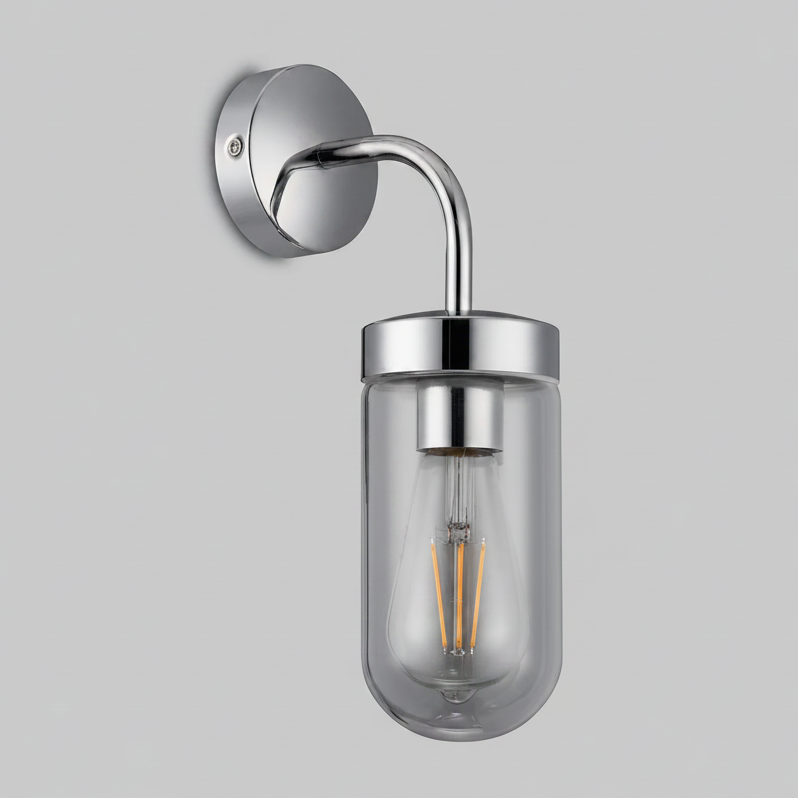 Murston IP44 Exterior Wall Light in Polished Chrome with Clear Glass