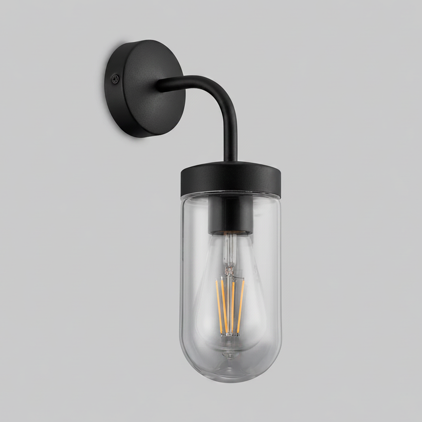 Murston IP44 Exterior Wall Light in Black with Clear Glass
