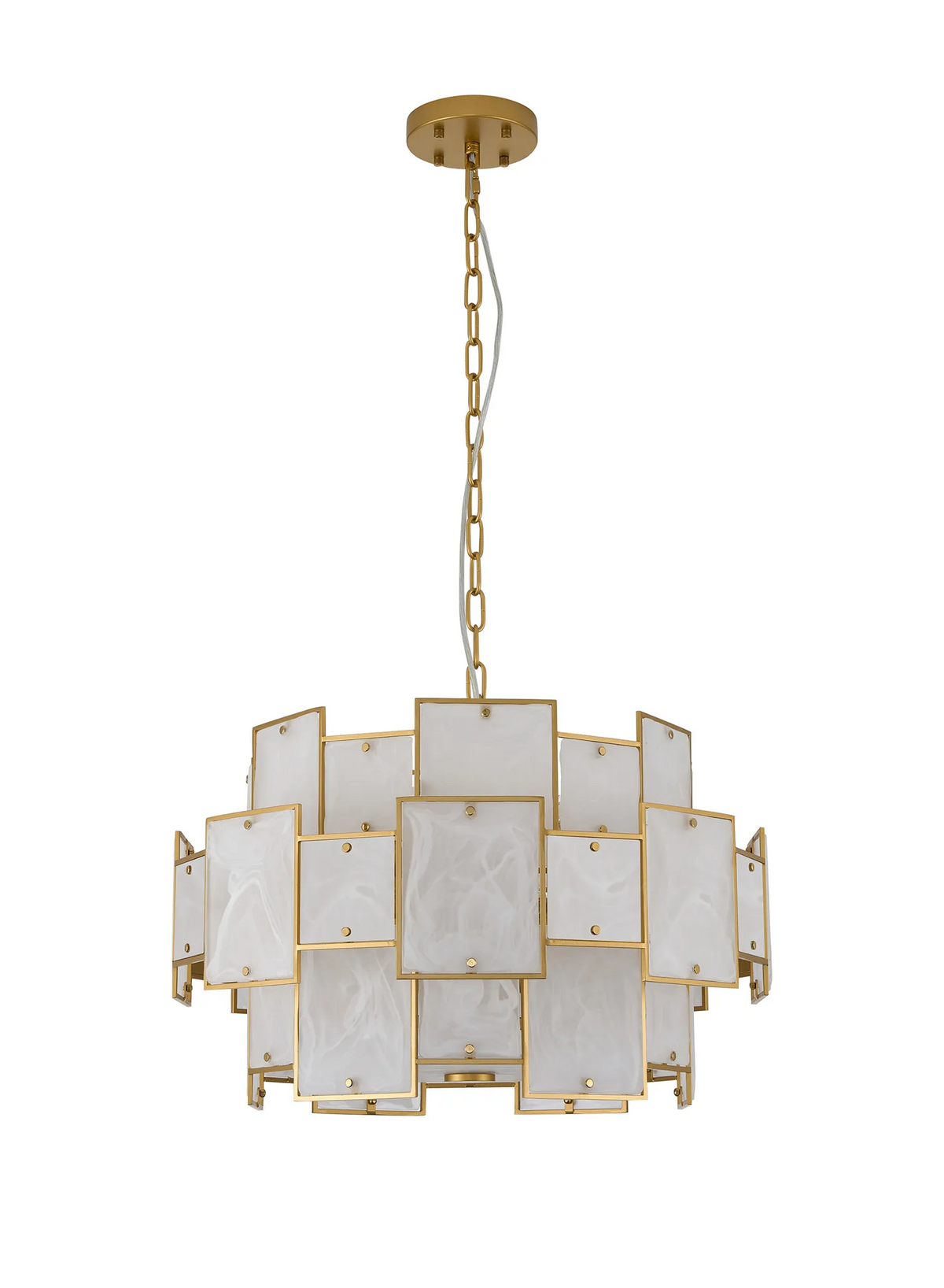Gold chandelier with white rectangular panels