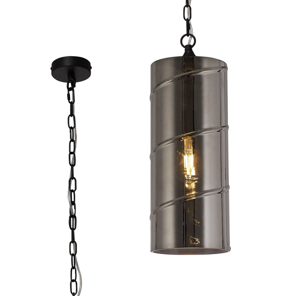 Lumiere Leigham Matt Black Pendant with Smoked Glass Shade