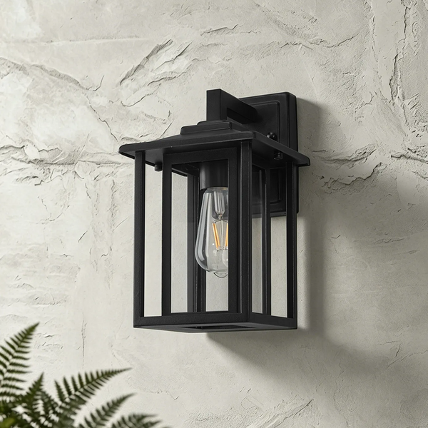 Dersingham IP54 Small Exterior Wall Light in Satin Black with Clear Glass