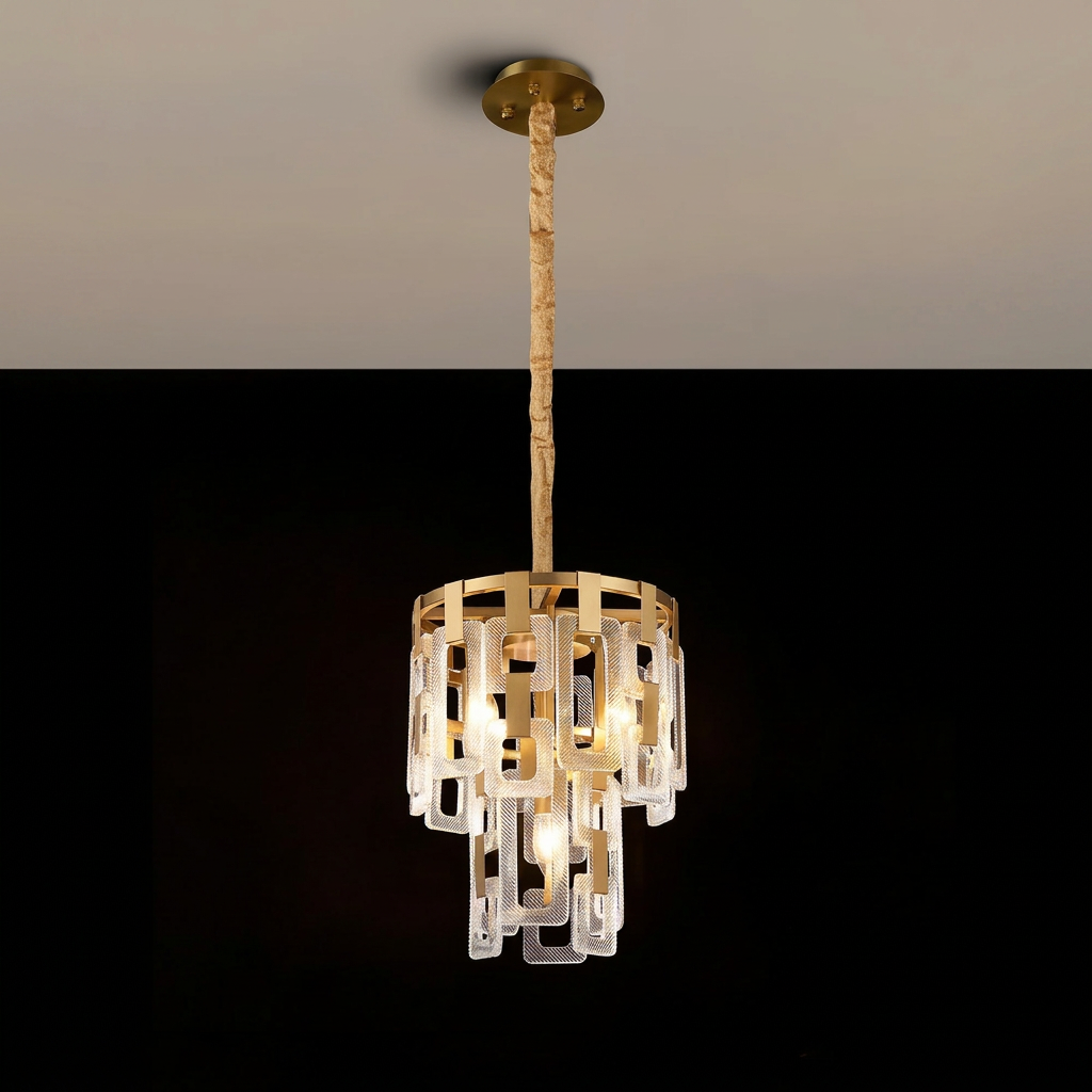 Heptonstall 300mm Two Tier Round Pendant in Matt Gold with Clear Glass