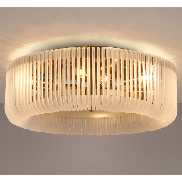 Jevington 600mm Flush Ceiling Light in Brass with Frosted Glass