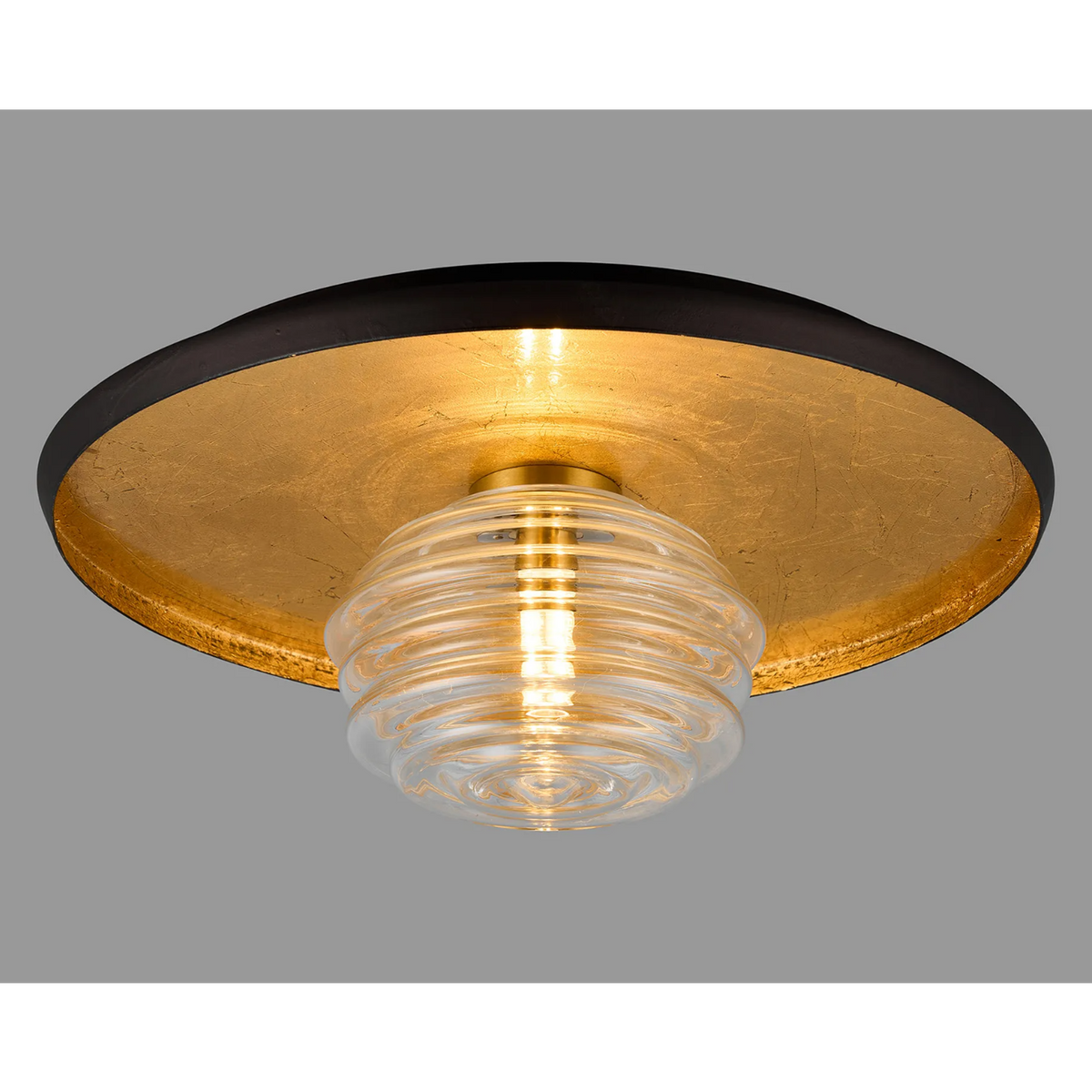 Reston Wall or Ceiling Light in Coffee and Gold Leaf with Clear Rippled Glass Shade