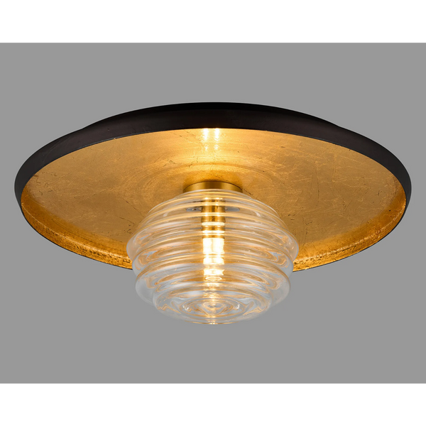 Reston Wall or Ceiling Light in Coffee and Gold Leaf with Clear Rippled Glass Shade