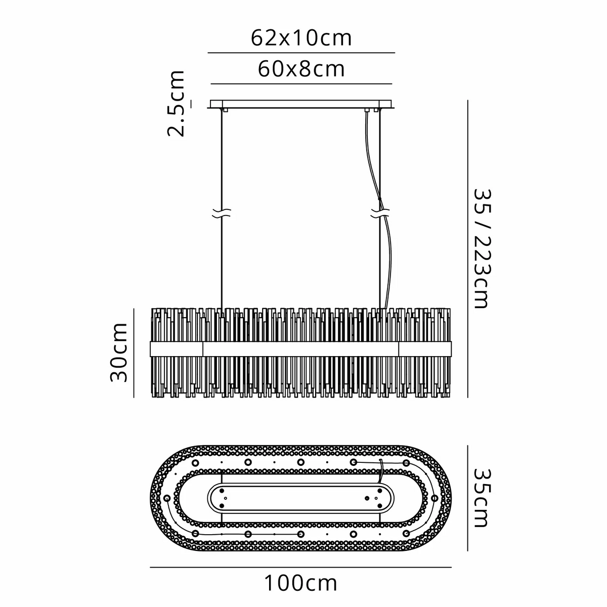 Technical drawing of the chandelier with dimensions