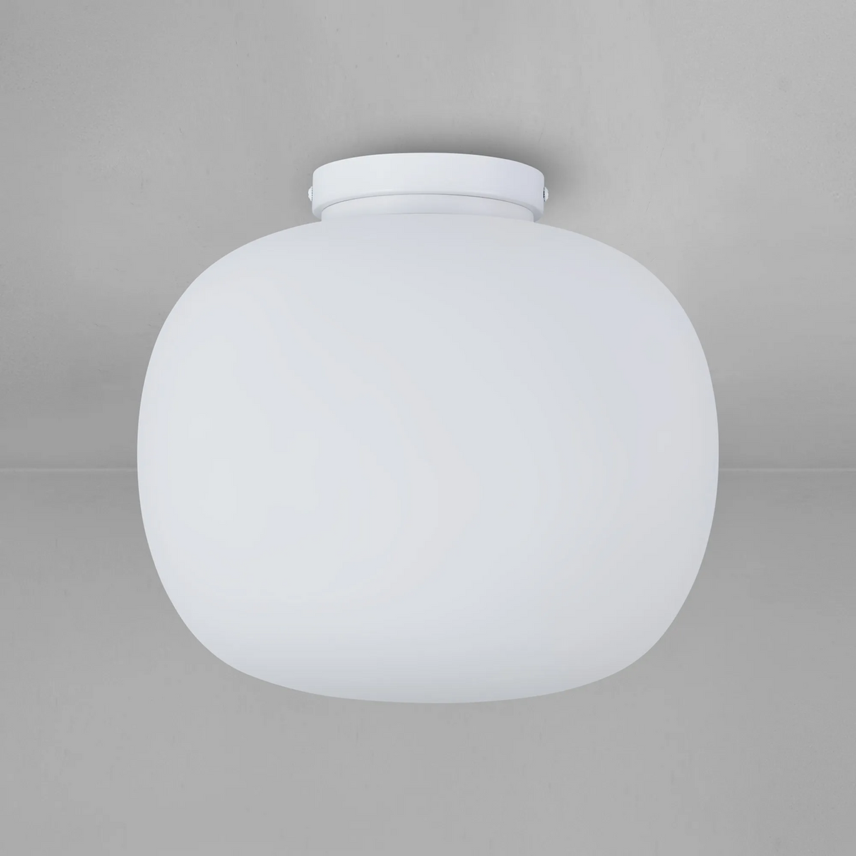 Milton Medium Oval Ball Flush Ceiling Light in Satin White & Frosted White Shade by Lumiere