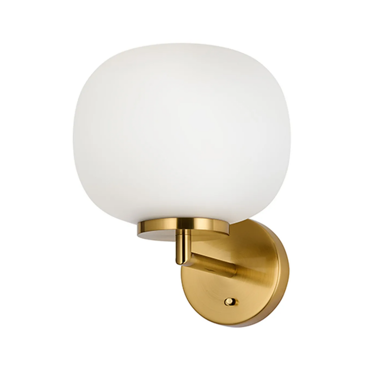 Milton Small Oval Ball Switched Wall Light in Aged Brass & Frosted White Shade