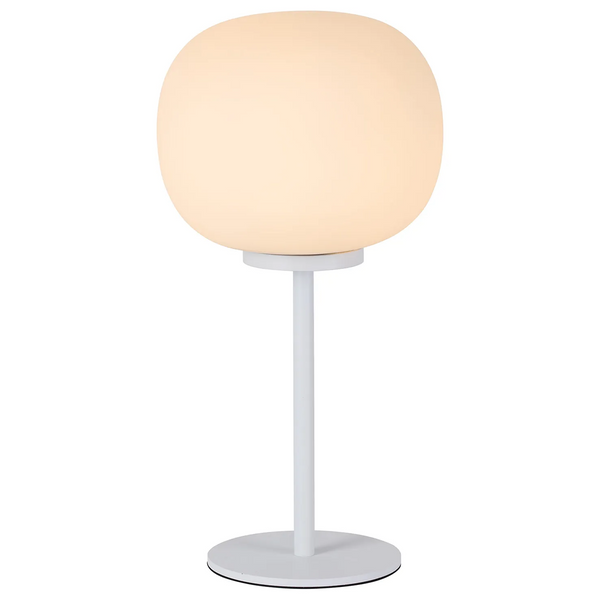 Milton Small Oval Ball Tall Table Lamp in Satin White & Frosted White Shade by Lumiere
