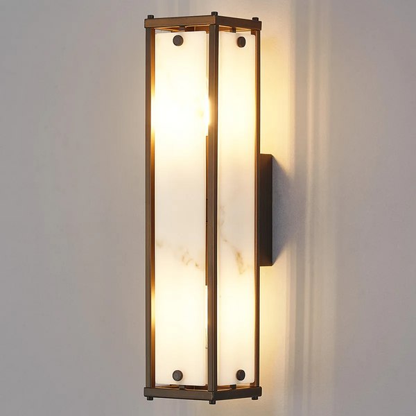 Scarva IP44 400mm Rectangular Wall Light in Bronze with Grey Faux Alabaster