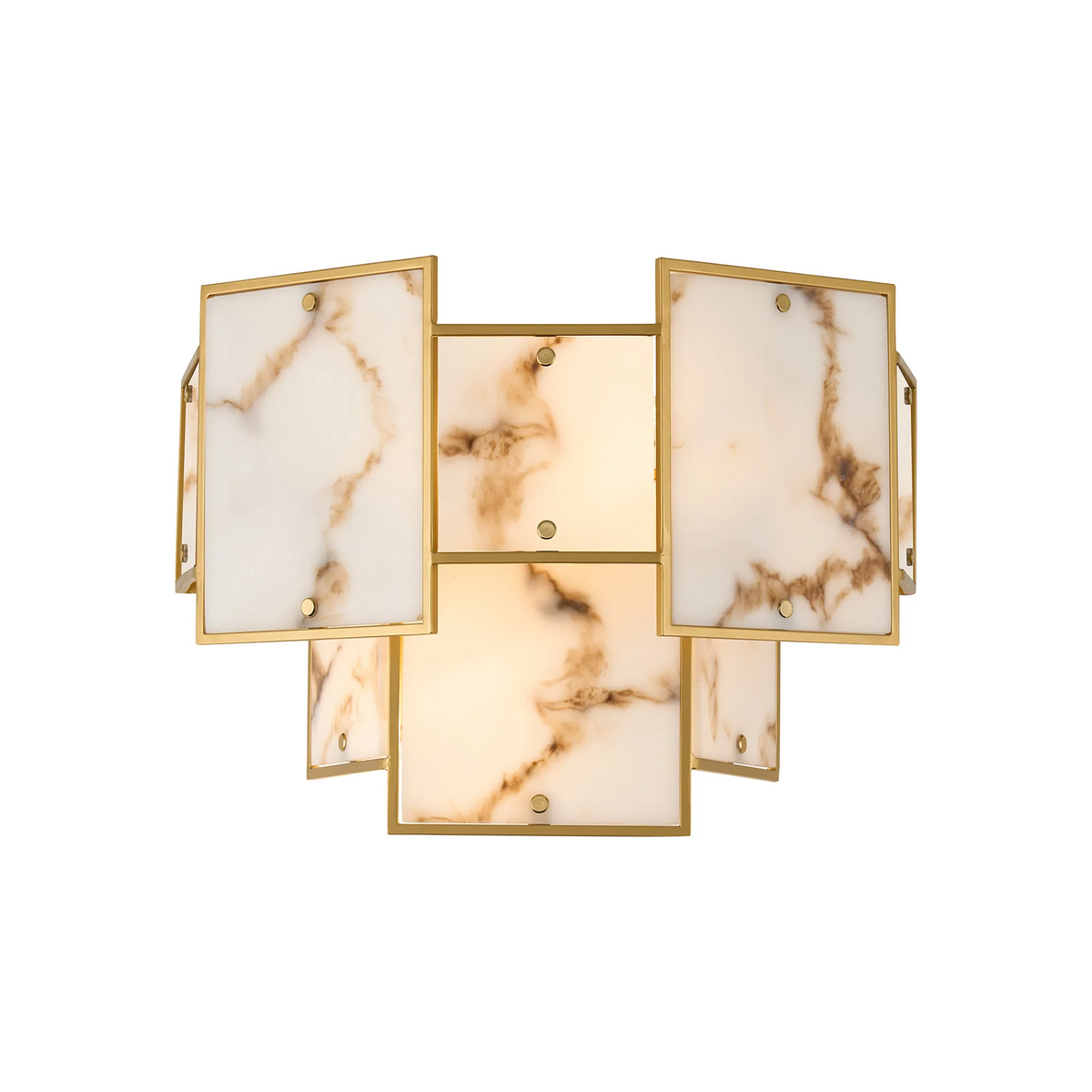 Gold framed wall sconce with six rectangular marble panels