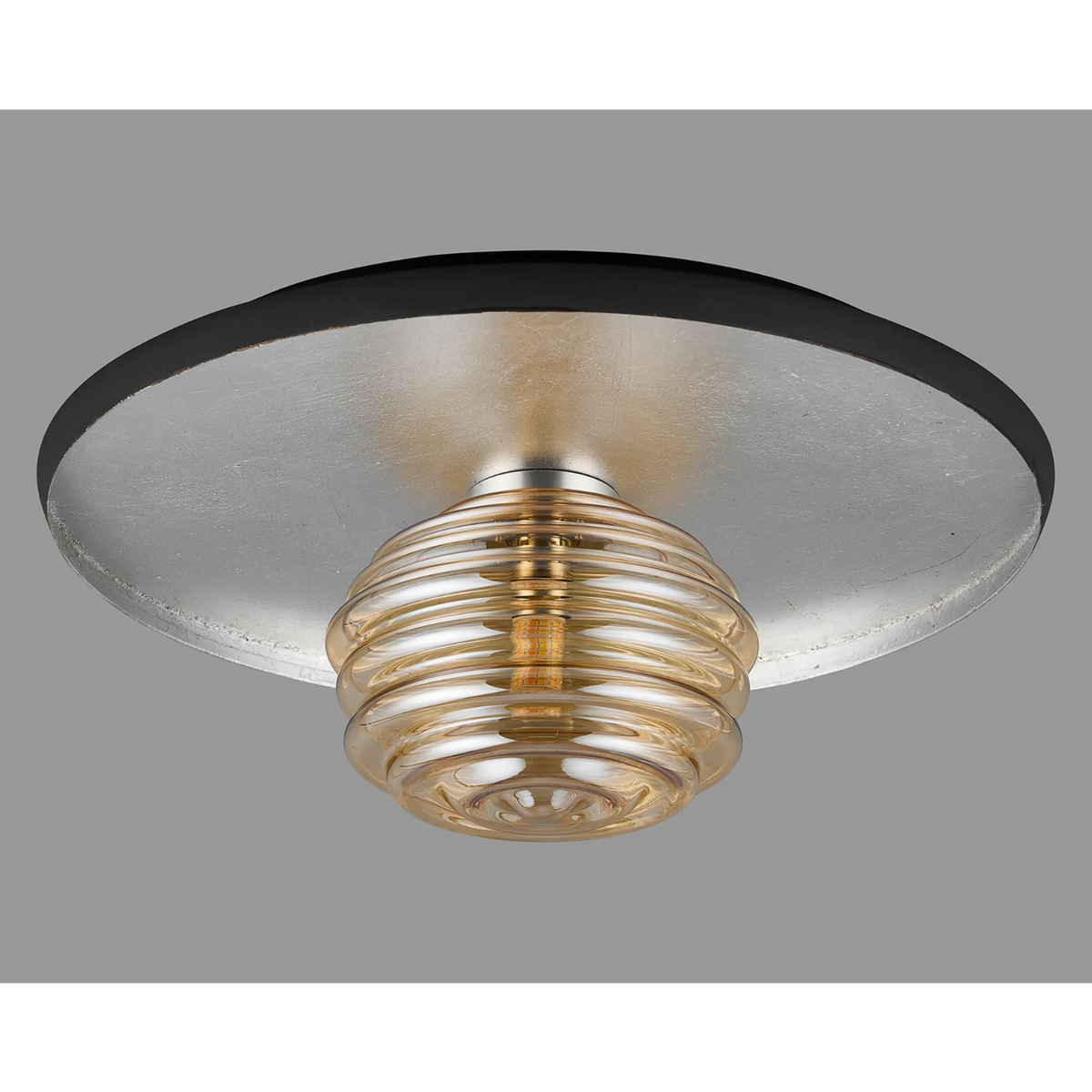Reston Wall or Ceiling Light in Anthracite and Silver Leaf with Amber Rippled Glass Shade