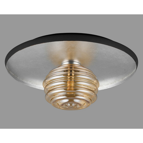 Reston Wall or Ceiling Light in Anthracite and Silver Leaf with Amber Rippled Glass Shade