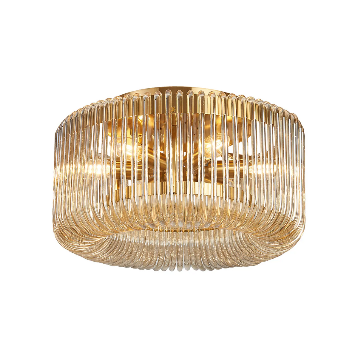 Jevington 400mm Flush Ceiling Light in Brass with Smoke Brown Glass