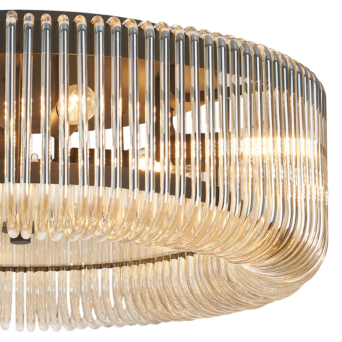 Jevington 600mm Flush Ceiling Light in Black with Smoke Brown Glass