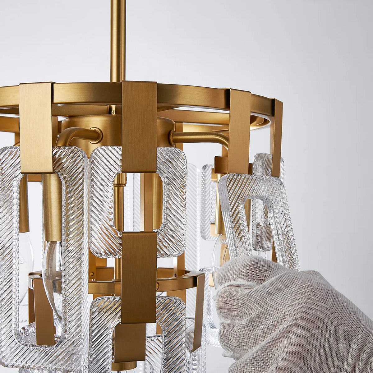 Heptonstall 300mm Two Tier Round Pendant in Matt Gold with Clear Glass
