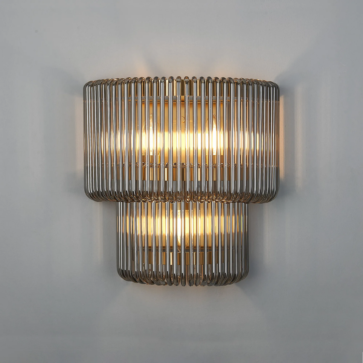 Jevington Large Two Tier Wall Light in Brass with Smoked Glass