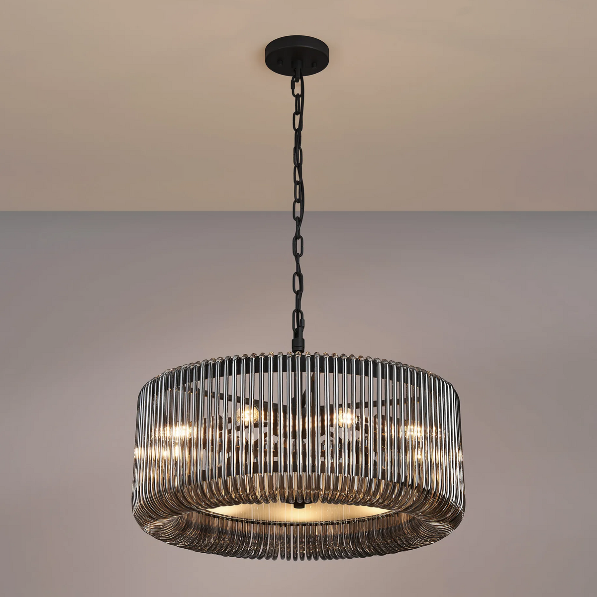 Jevington 600mm Pendant or Semi Flush in Black with Smoked Glass
