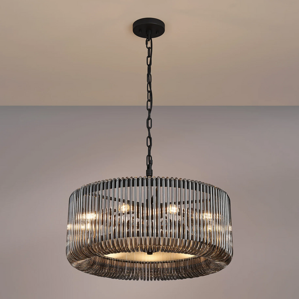 Jevington 600mm Pendant or Semi Flush in Black with Smoked Glass