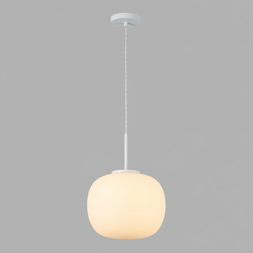 Lumiere Milton Medium Oval Ball Pendant in Satin White & Frosted White Shade