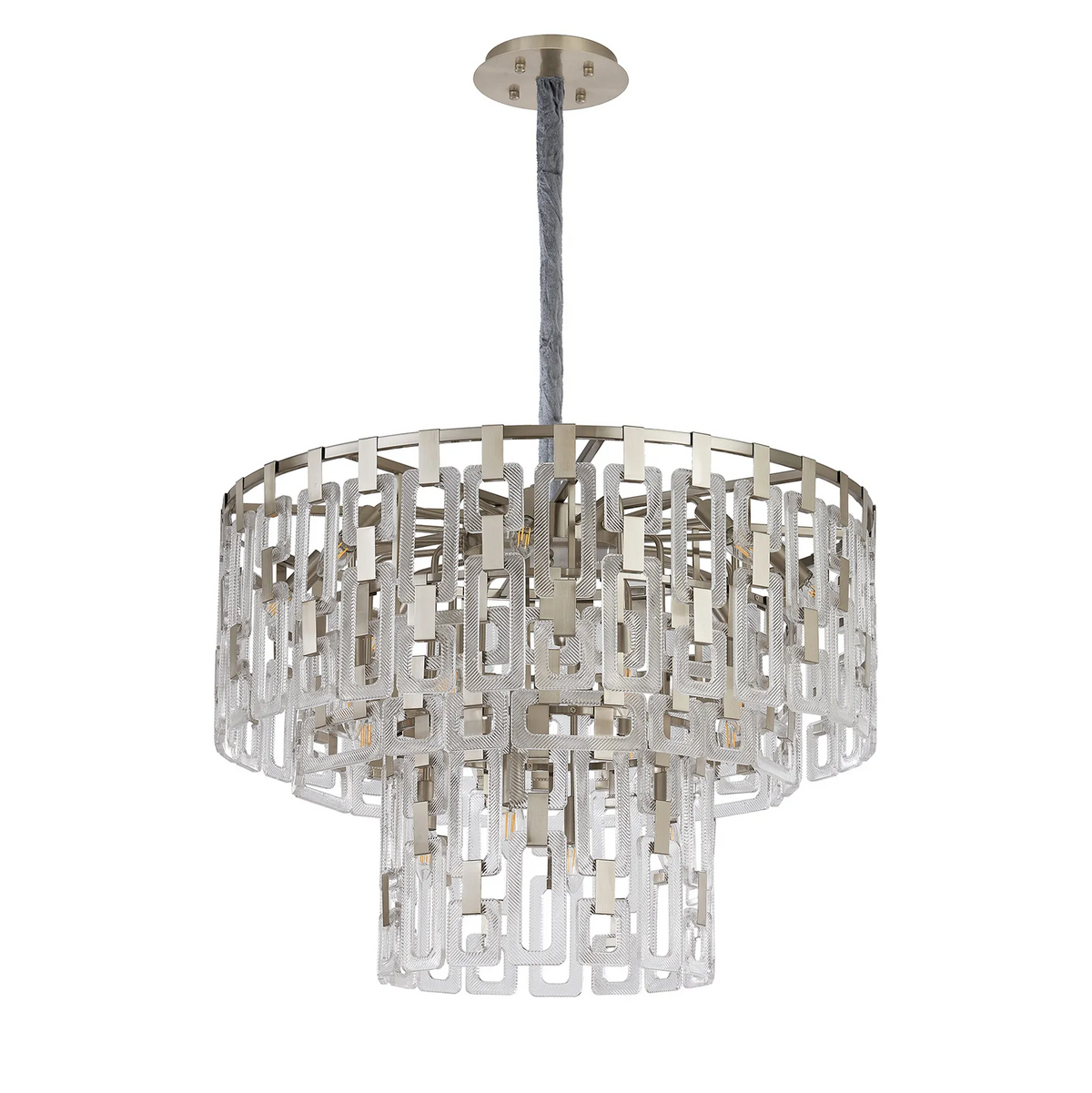 Heptonstall 840mm Three Tier Round Pendant in Satin Nickel with Clear Glass