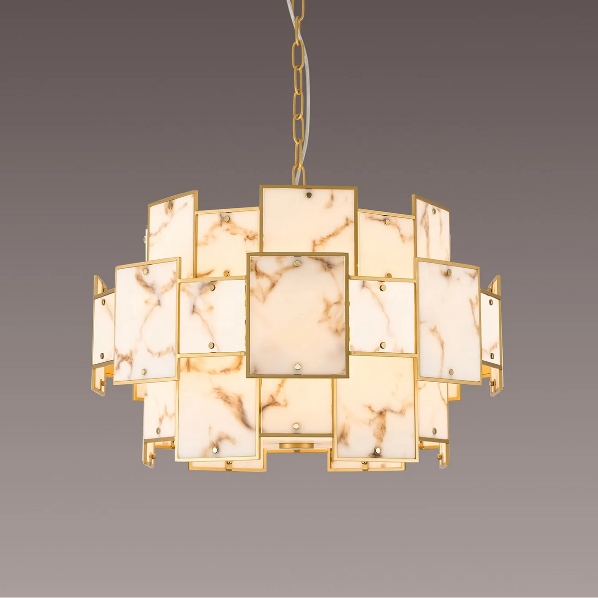 Gold chandelier with square marble panels