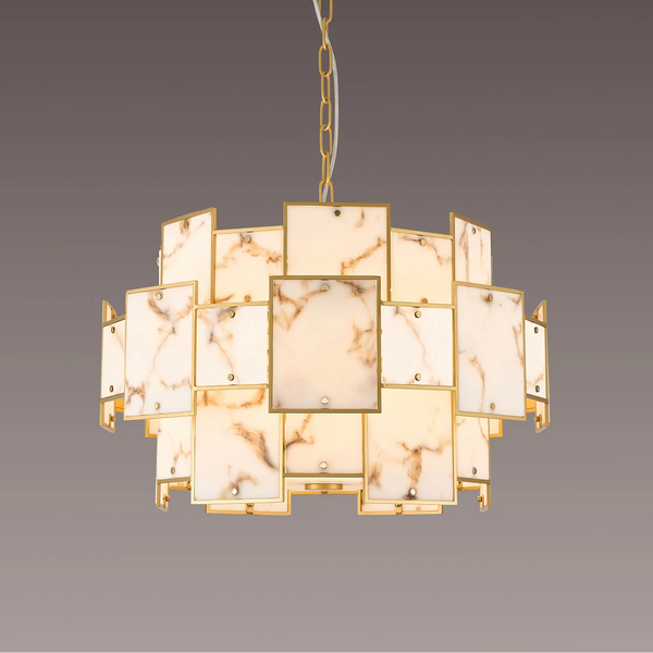 Gold chandelier with square marble panels