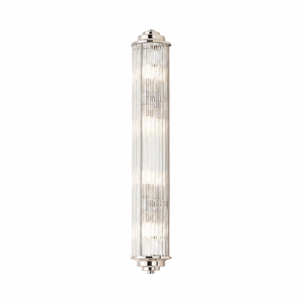 Polished nickel and fluted glass wall light