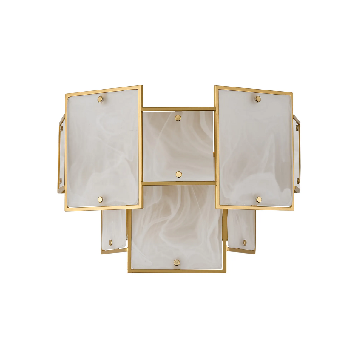 Gold and white rectangular wall sconce with frosted glass panels