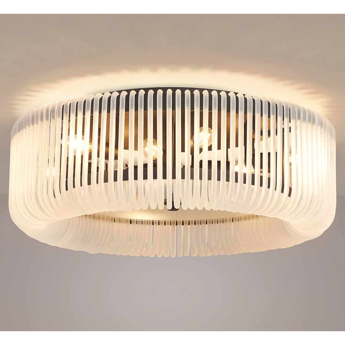 Jevington 600mm Flush Ceiling Light in Black with Frosted Glass