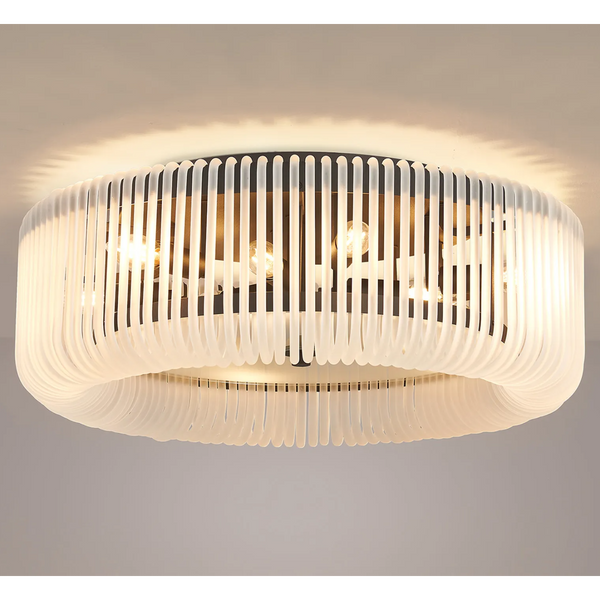 Jevington 600mm Flush Ceiling Light in Black with Frosted Glass