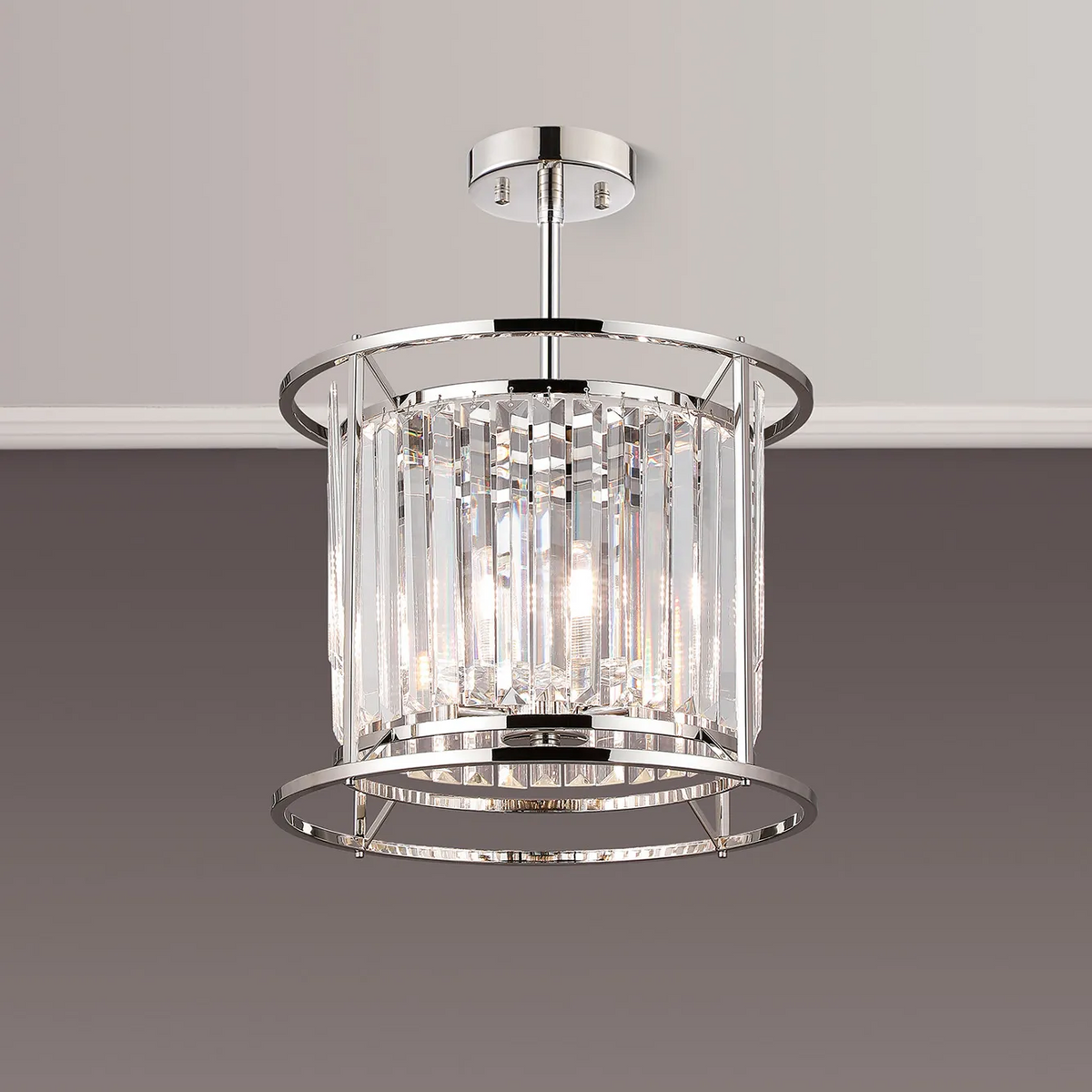 Chrome and crystal semi-flush mount ceiling light