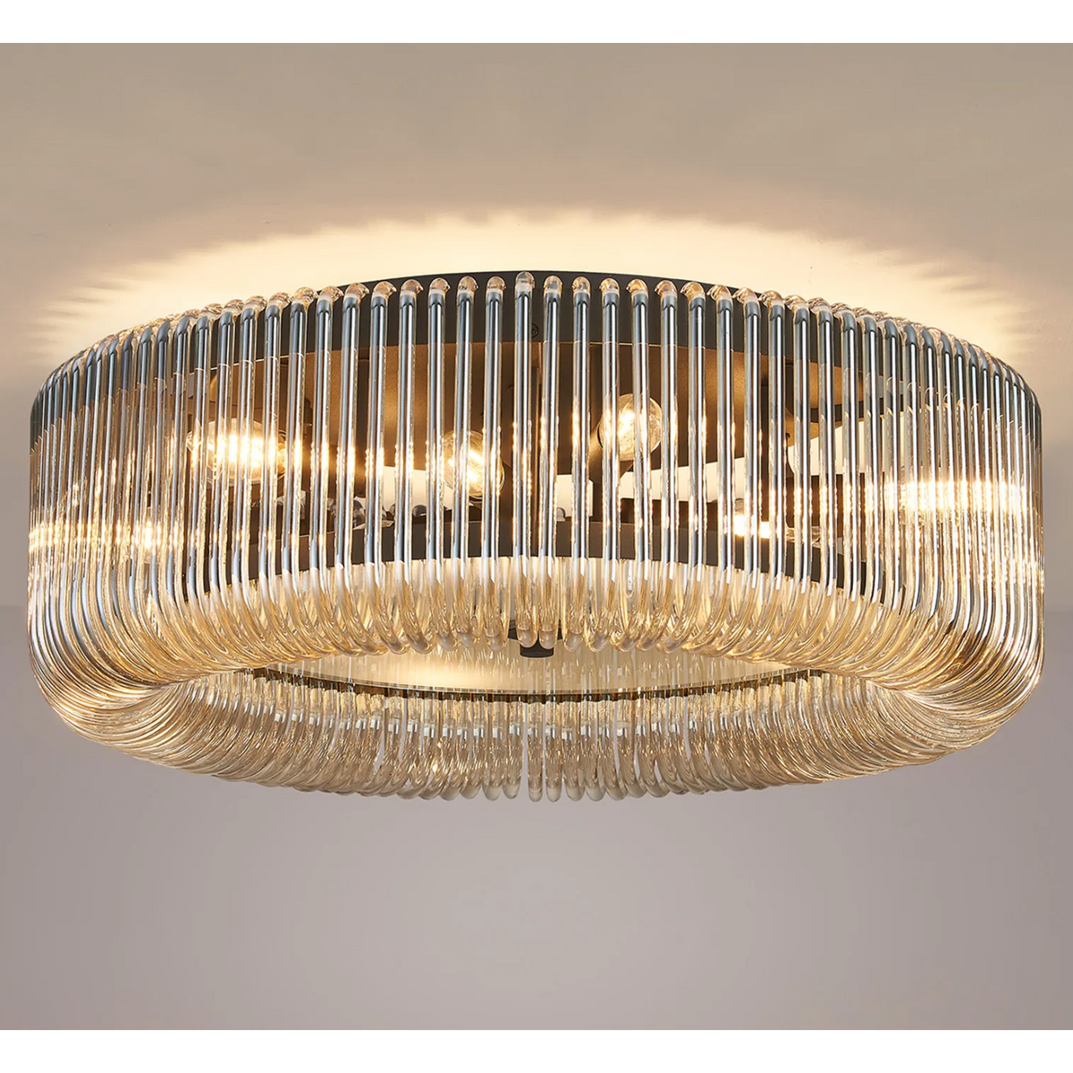 Jevington 600mm Flush Ceiling Light in Black with Smoke Brown Glass