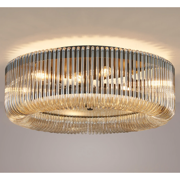 Jevington 600mm Flush Ceiling Light in Black with Smoke Brown Glass