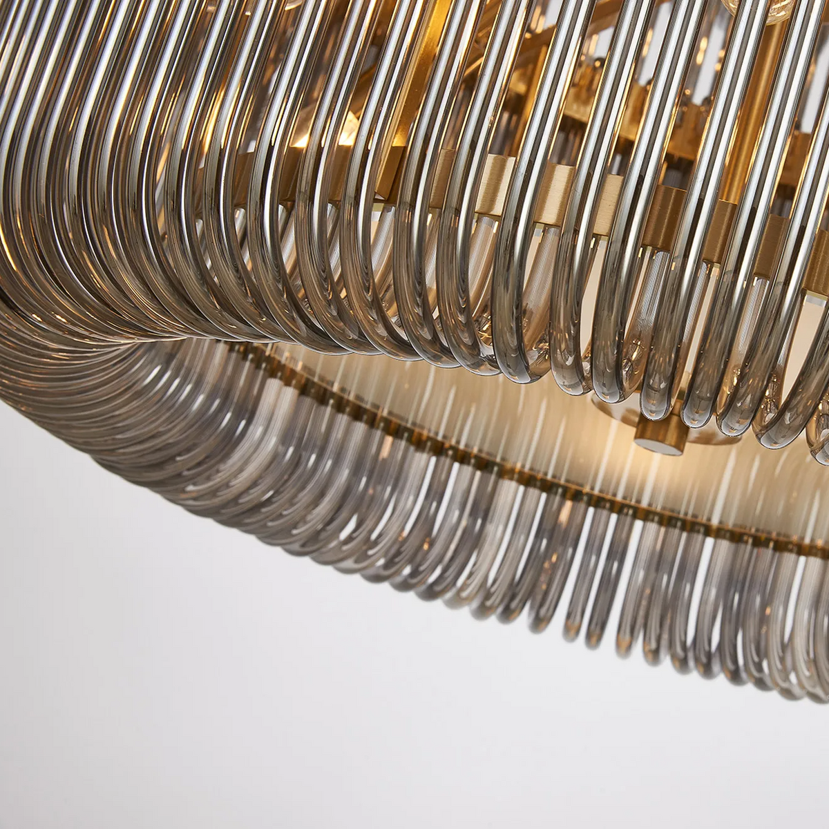 Jevington 1000mm Three Tier Pendant or Semi Flush in Brass with Smoked Glass
