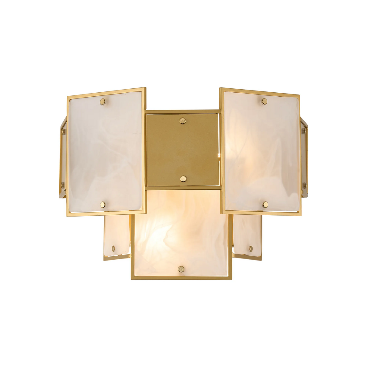Gold and white rectangular wall sconce with multiple layered panels